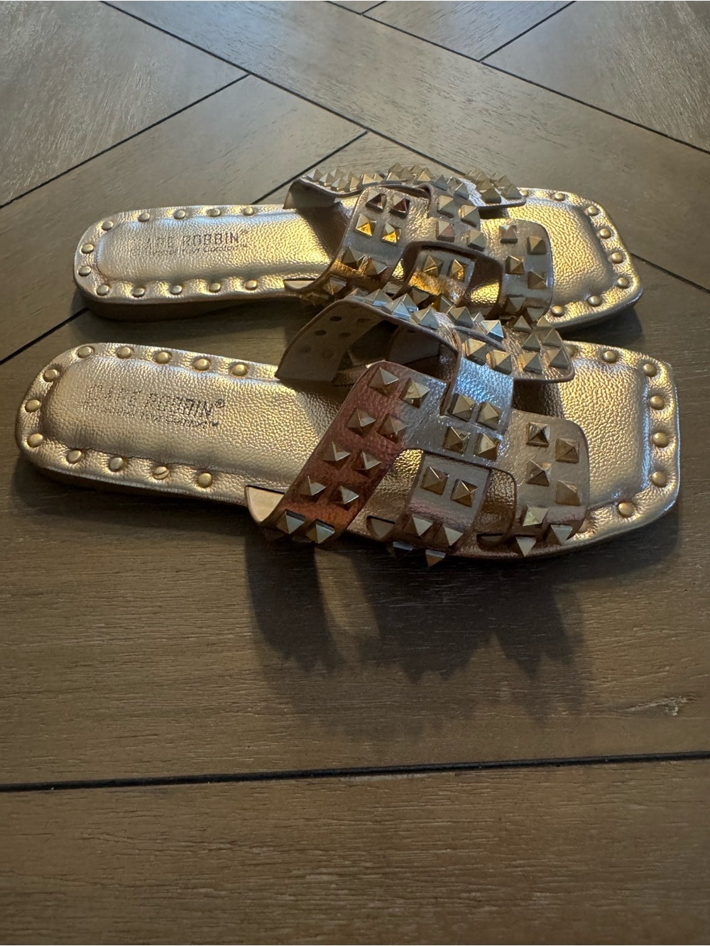 Cape Robbin Metallic Gold Stud Slide Sandals - Picture 6 of 13